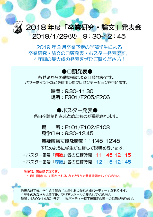 2018年度「卒業研究・論文」発表会ポスター